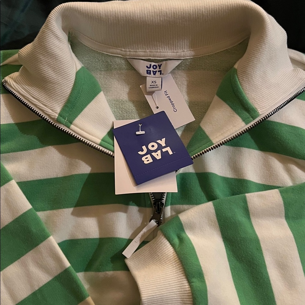 JoyLab Green and White Striped Half Zip
